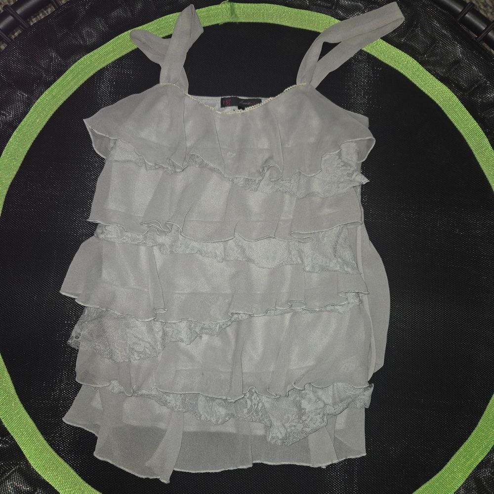 HeartSoul Light Gray Ruffled Chiffon Tank